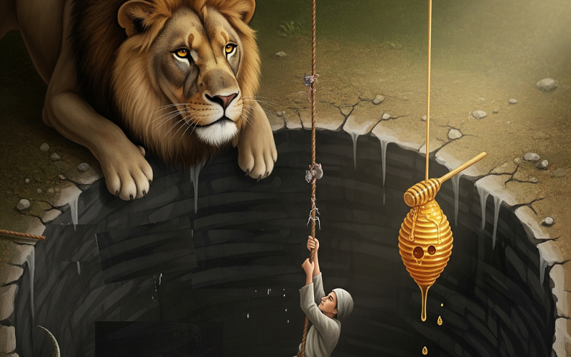 Imam Ghazali Story: a lion and man in a hole