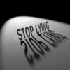 3D illustration with the phrase “Stop Lying” in bold ITC Benguiat font, symbolizing the prohibition of lying in Islam and the importance of truthfulness