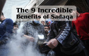 Muslim men serving food in steam-filled pots to people in need, illustrating the act of Sadaqa (Islamic charity) and its benefits