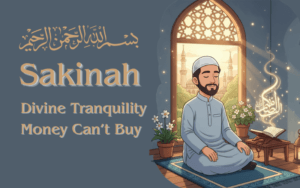 A serene man meditating on a prayer mat, symbolizing islam and inner peace through Sakinah.